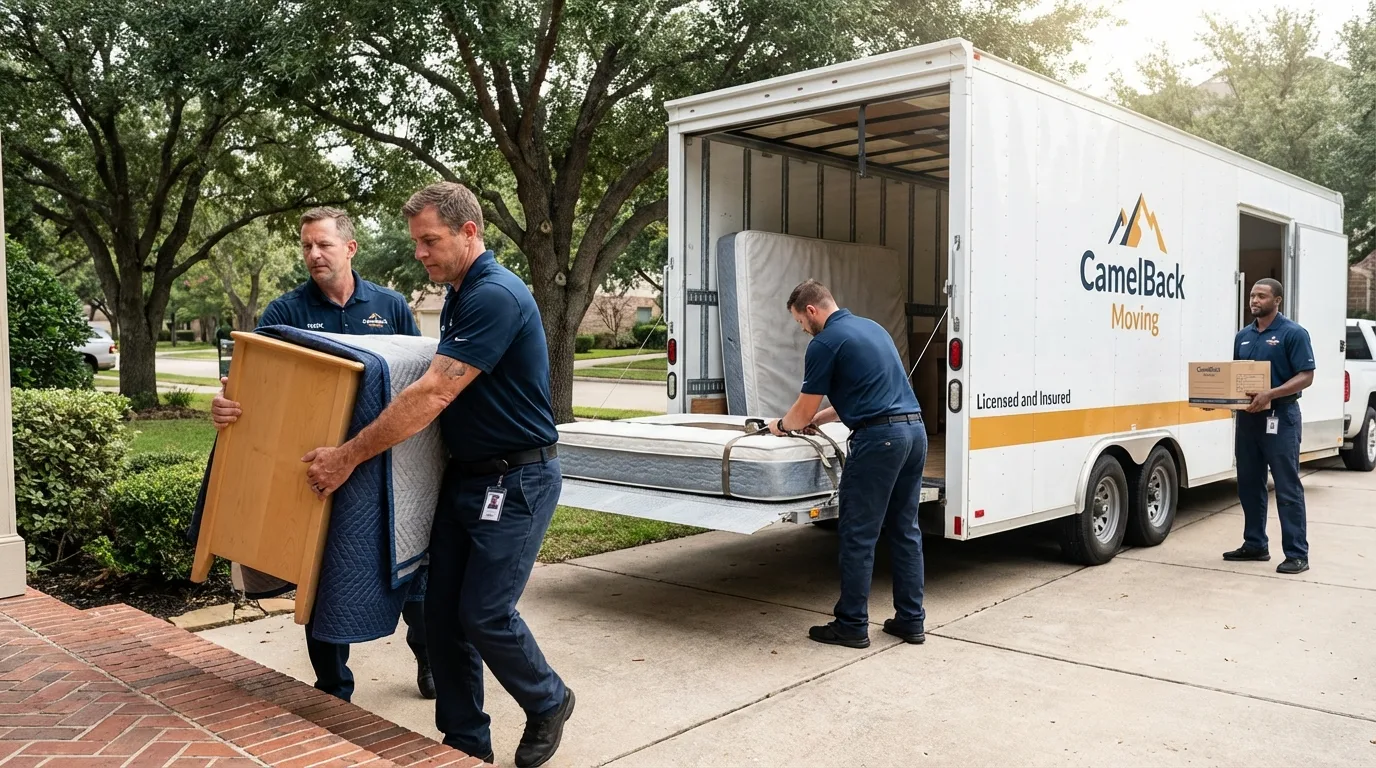 Crew loading residential truck for cross-state move from Wetumka, OK