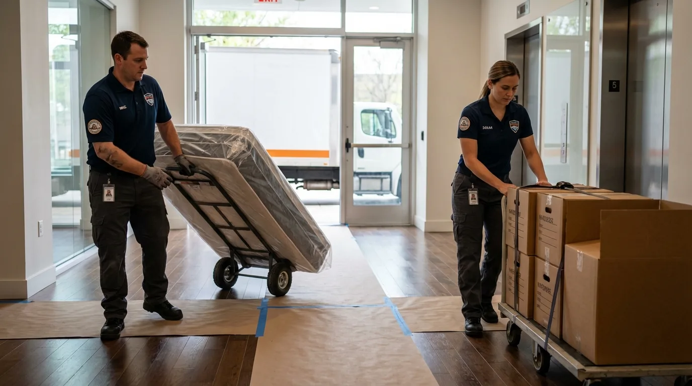 Professional apartment movers loading elevator in Wetumka, OK